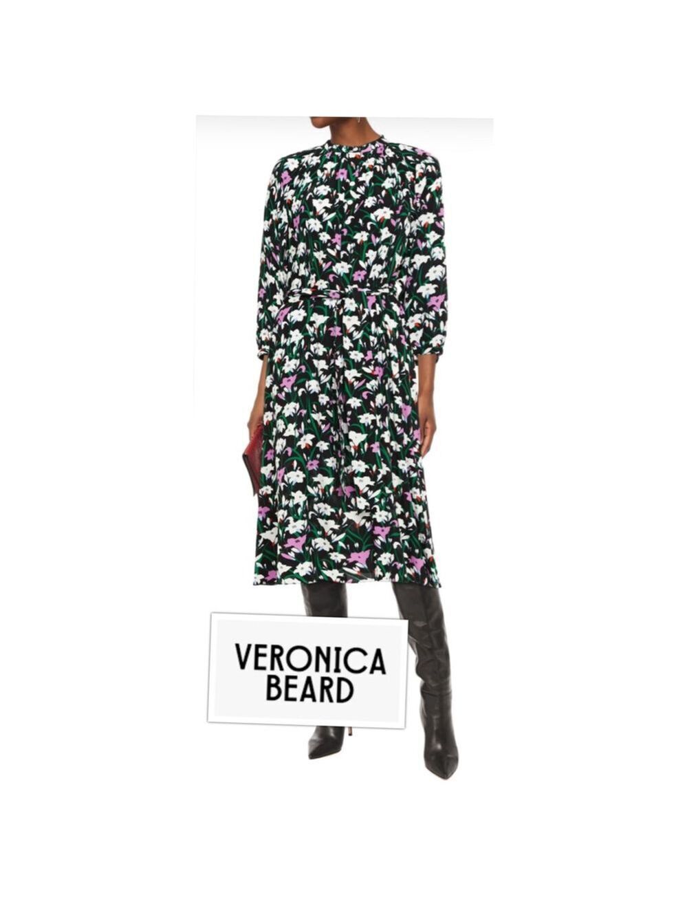 Veronica Beard Cecilia Black Silky Viscose Floral Midi size 6 Dress Retail $495